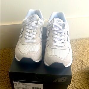 New Balance White and Gray 574 Sneakers